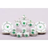 Mocha service for 8 persons, Herend, Hungary, “Apponyi Green” decor, 20th C.