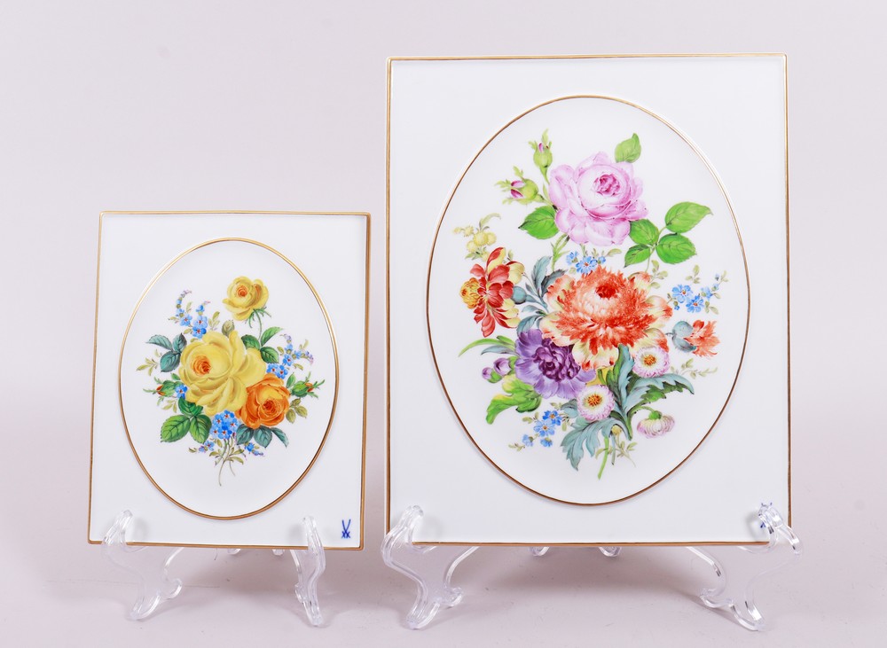 2 wall plaques, Meissen, “German Flower” decor, 20th C.