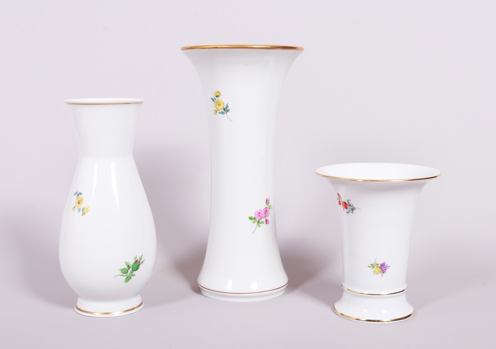 3 vases, Meissen, “Deutsche Blume” decor, 20th C. - Image 2 of 3