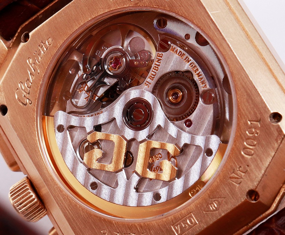 Herren-Armbanduhr, 750er Rotgold, Glashütte, Modell "Senator Karree Chronograph" - Bild 6 aus 12