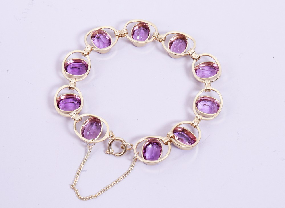 Amethyst bracelet, 333 yellow gold, 20th C. - Image 6 of 7