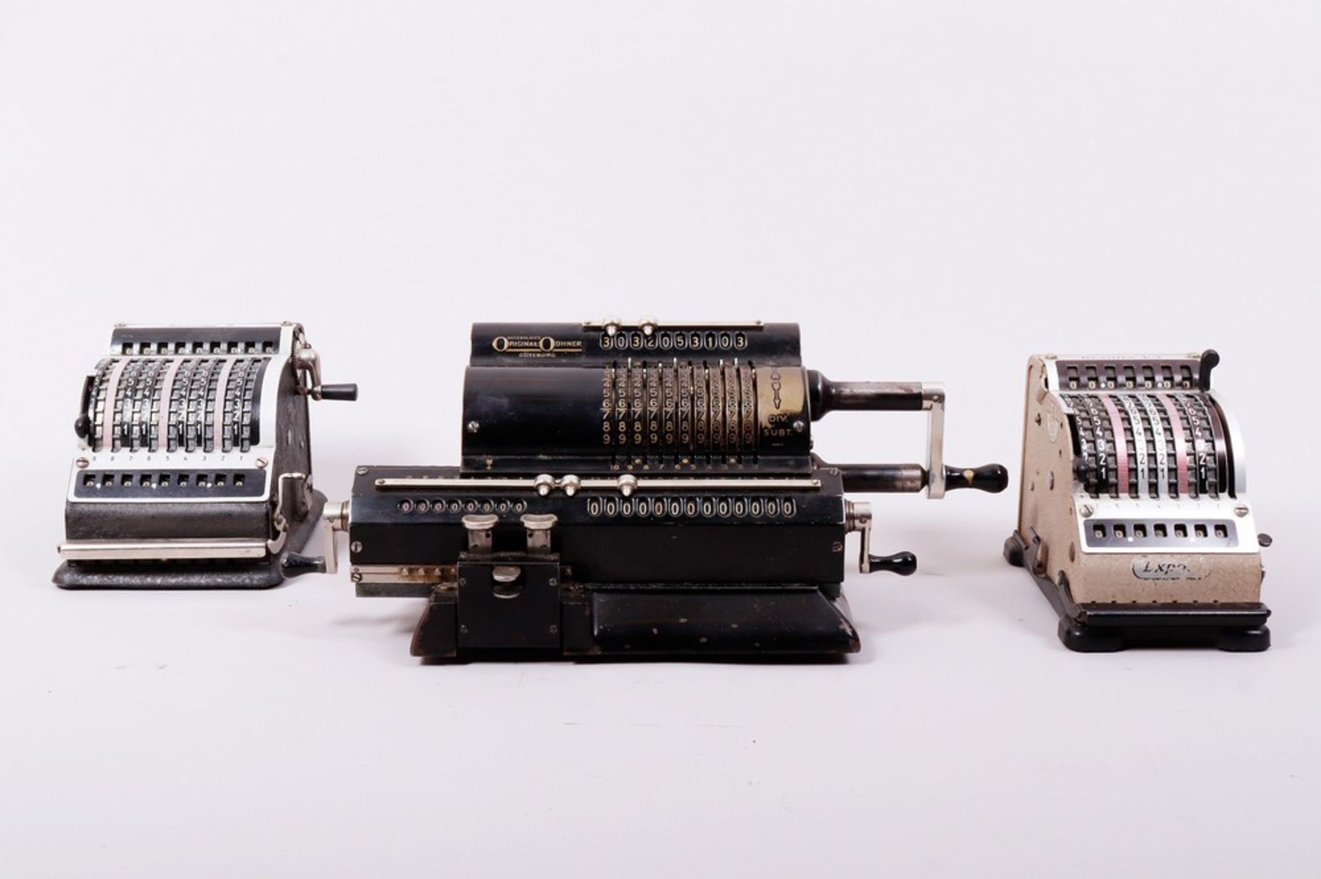 3 mechanical calculators, Original Odhner/Paul Brüning tool factory, 1st half 20th C.