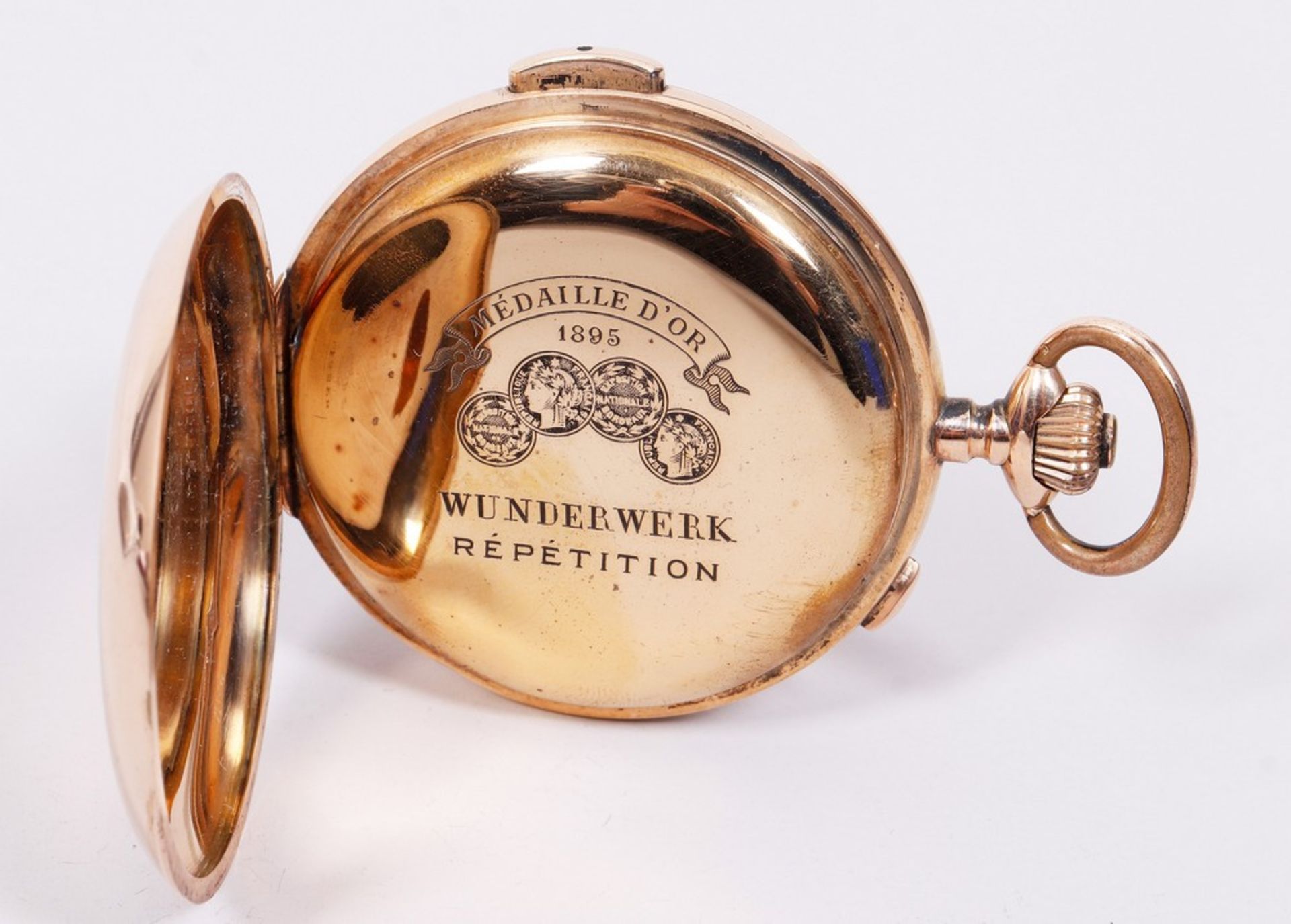 Taschenuhr mit Repetition und Stoppuhr, 585 Gold, Wunderwerk I, um 1900 - Bild 7 aus 7