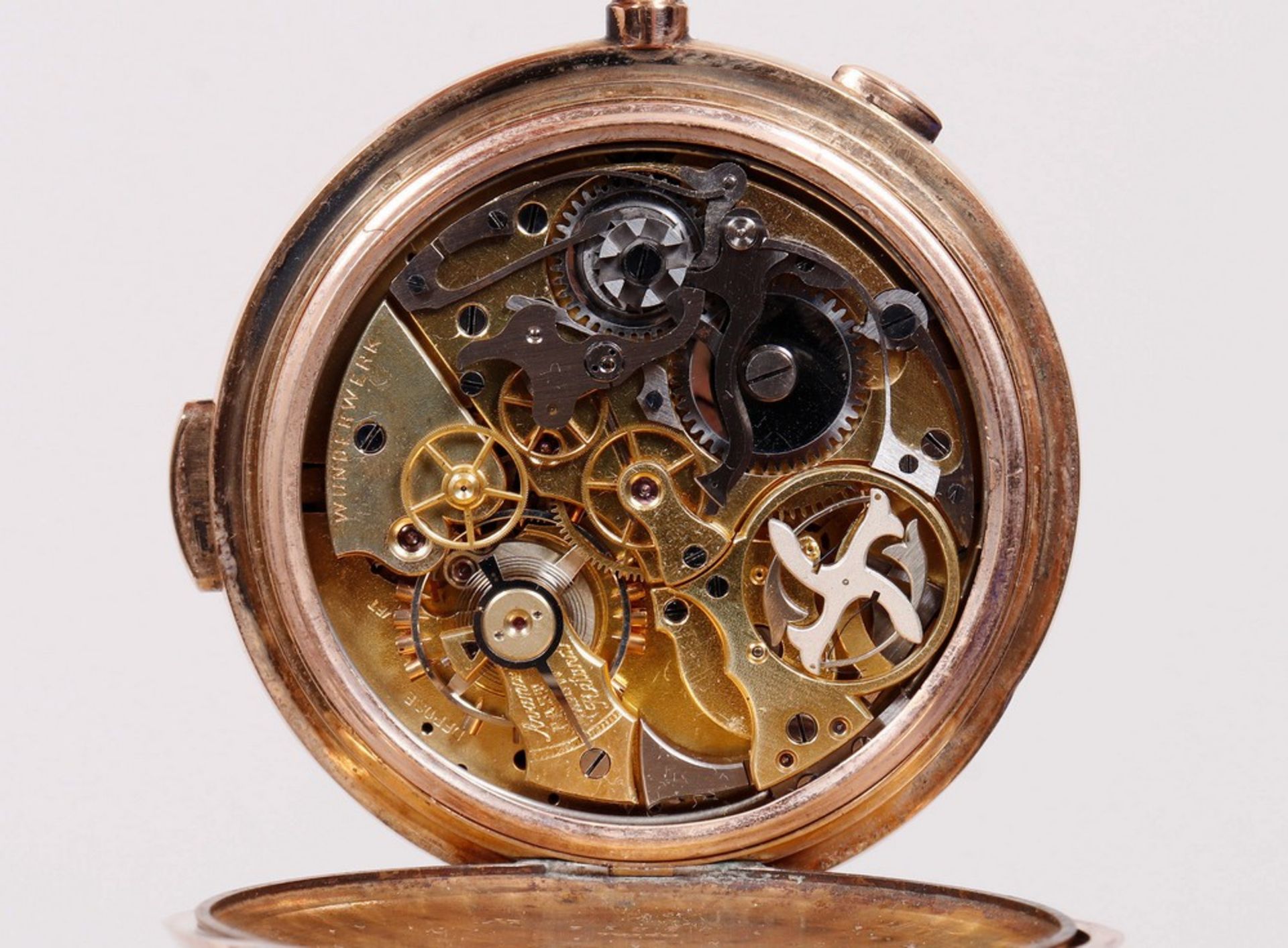Taschenuhr mit Repetition und Stoppuhr, 585 Gold, Wunderwerk I, um 1900 - Bild 4 aus 7