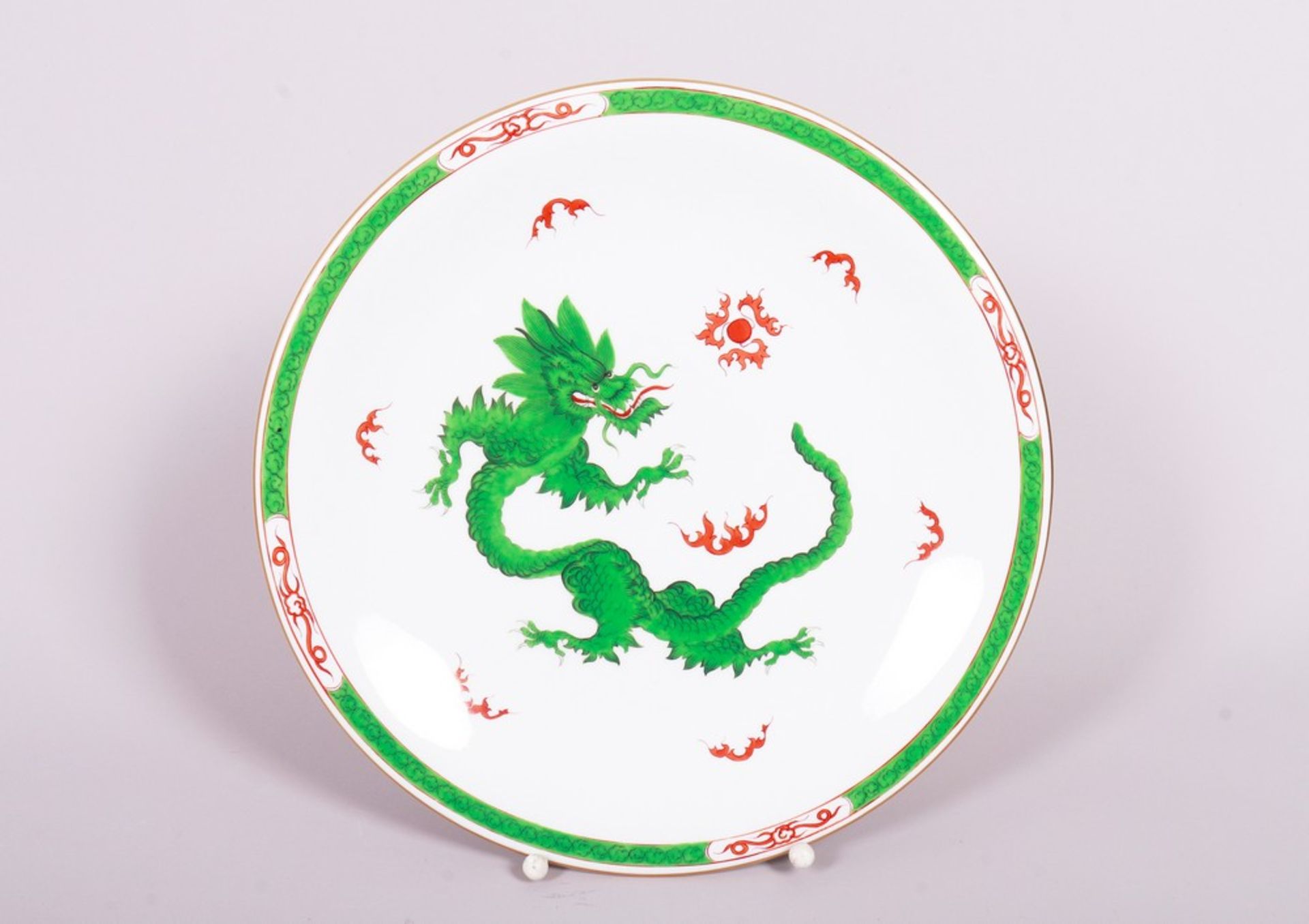 Großer Wandteller, Meissen, Dekor "Grüner Hofdrache", 20.Jh.