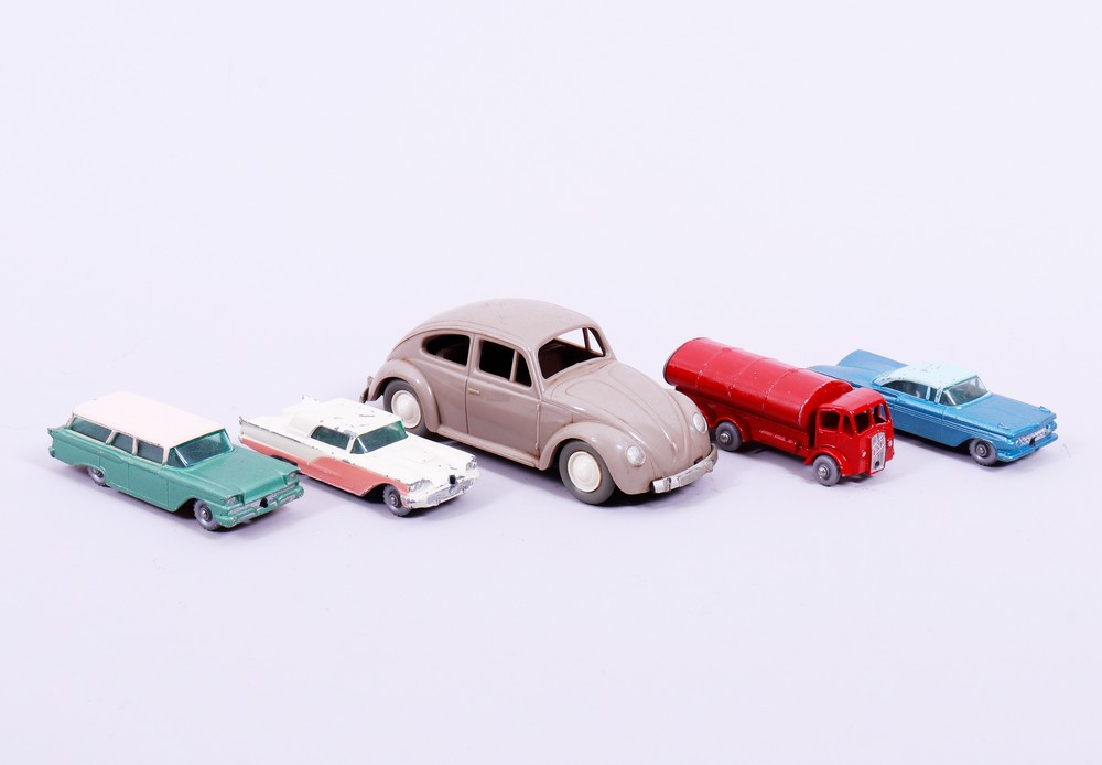 5 small model cars, including Matchbox - Lesney, England, mid-20th C.