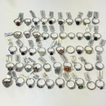 A collection of 50 Sterling Silver gem set rings by Gemporia. Many new with tags. To include