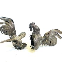 A pair of 20th Century Sterling Silver fighting cockerels by Edward Barnard and Sons Ltd Approximate