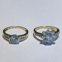 Two 14ct yellow gold Cubic Zirconia set rings. Both size P. Gross weight 6.5 grams approximately.