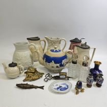 A selection of ceramic and metal items to include: a Bromfield relief moulded jug, Napoleon III