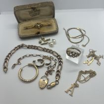 A collection of 9ct yellow gold jewellery, much in as found condition, approximate total weight 19