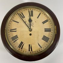 A George VI mahogany cased chain driven fusee movement wall clock. With a 12" dial. Running. Some