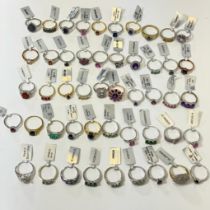 Collection Of 49 Sterling Silver & silver gilt gem set rings by Gemporia, many with tags. To include