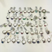 A group of 50 Sterling Silver Gemporia gem set rings, many with tags. To include gemstones such as