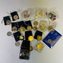 A 9ct yellow gold Princess Diana commemorative  coin approximately 4 grams and other commemorative