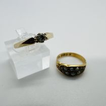 A Victorian 18ct yellow gold seed pearl dress ring together with a later 9ct gold 0.05 carat diamond