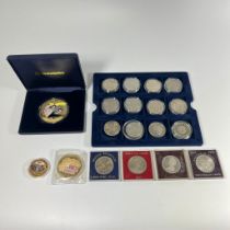 Collection of Various Gold Plated Crown Size Coins, Crowns & £5 coins