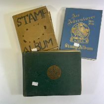 Three stamp albums including four pages of Chinese stamps