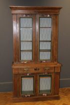 A Victorian mahogany bookcase cabinet with later floral and butterfly painted decoration. 200 x