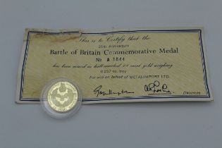 Battle of Britain Commemorative Medal, 18ct gold with authenticity certificate