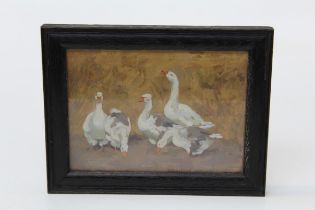 Winifred Wilson ( British 1882-1973) ' Geese No 2 '. Oil on panel, signed lower right. Artists label