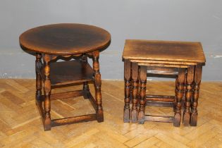 A Titchmarsh and Goodwin oak two tier circular top occasional table, 59 x 61cm, together with a nest