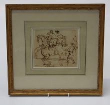 James Seymour ( British 1702-1752) ' Schooling a Horse'  Pen and ink, 14.5 x 17cm. Agnew's label