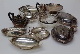 A mixed lot of Edwardian and later EPNS, including tureens, part tea services, toast racks, fruit