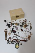 A collection of costume jewellery and other collectables, to include silver toothpick holder,