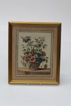 Royal Memorabilia. A still life print of flowers in a basket, framed and glazed and inscribed verso.