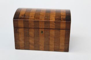 A 19th Century rosewood and satinwood banded tea caddy, the slightly domed hinged cover enclosing
