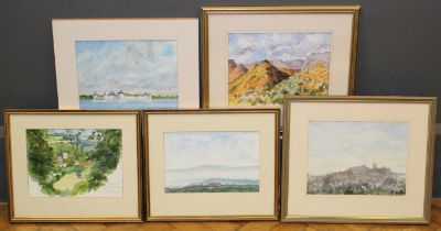 20th century English School ' Looking towards Roussillon, Provence' Watercolour, titleed verso, 18.5