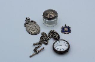 A sterling silver masonic or RAOB jewel in sterling silver, along with a ladies 935 silver pocket