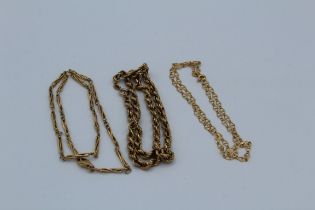 Three fancy link 9ct gold necklace chains. Gross weight approximately 21.7gm