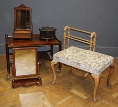 An Edwardian mahogany wall mirror with brush box, a Victorian toilet mirror, a beech framed cabriole