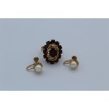 A 14ct gold garnet cluster ring, size Q, gross weight approximately 7.5gm, along with a pair of