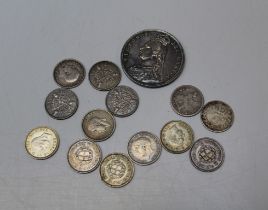 Mixed bag of Threepences, various dates plus 1887 Queen Victoria Half Crowns