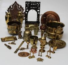 A large quantity of Eastern and other brass and copper ware, to include a pre Columban style