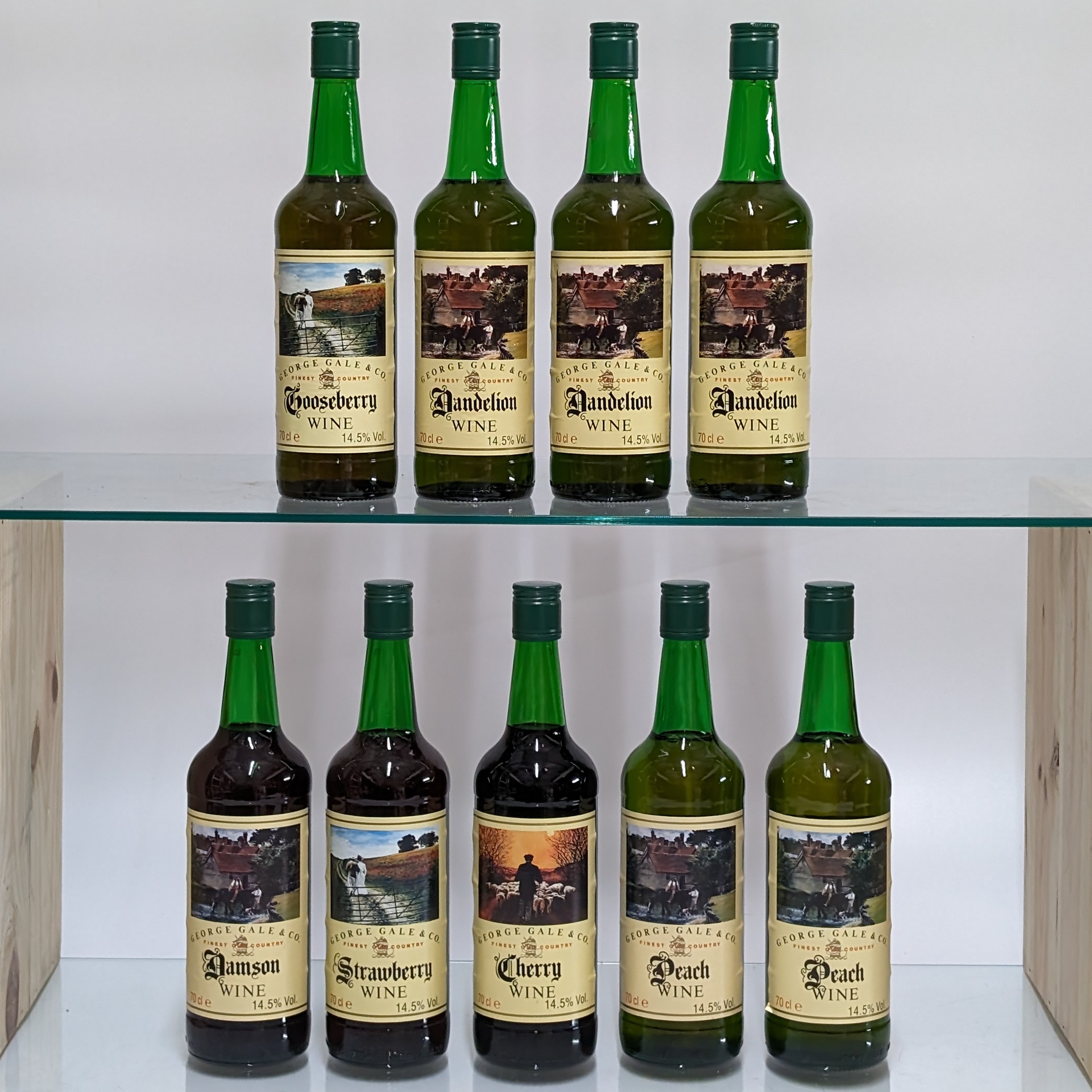 Assorted George Gale & Co Fruit Wines, to include Strawberry, one bottle; Peach, two bottles;