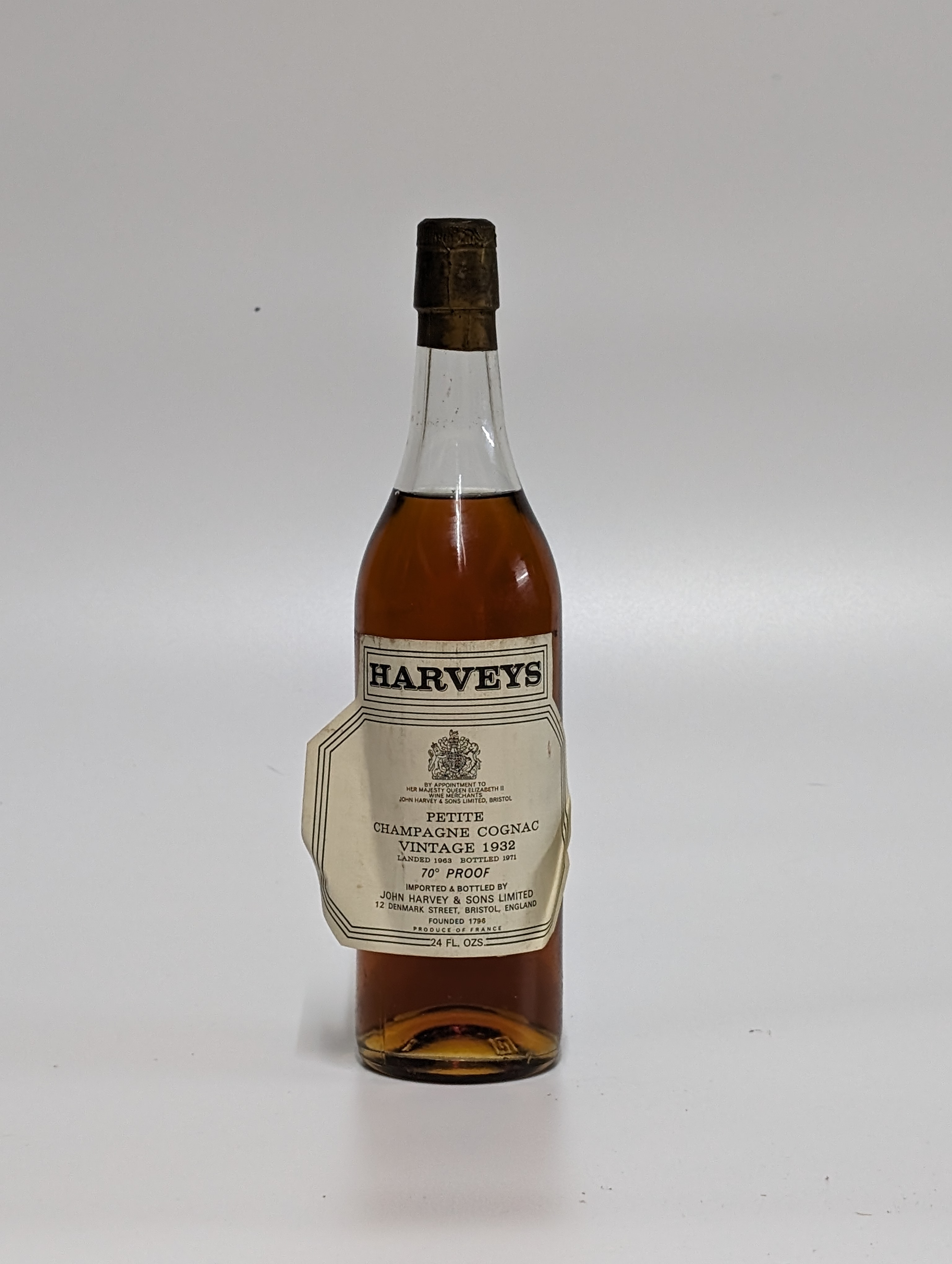 Harveys, Petite Champagne Cognac, 1932, bottled 1971, 70 proof, 24 fl. ozs, one bottle