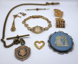 A selection of Gold jewellery to include 9ct gold, 14ct gold, Sterling silver etc.  To include a 9ct