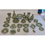 A collection of sage green Wedgwood 20th C jasperware , to include the full set of card suits , a