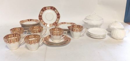 A back stamped Royal Worcester Bridal Lace pattern part tea service C1963, decorated with silver rim