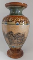A Tall Doulton Lambeth vase by Hannah Barlow, standing 29cm high. Back stamped Doulton Lambeth