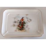 A Royal Worcester Ornithological Turtle Dove tea tray , Signed W Powell, C1921 Decorated with a gilt