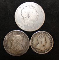 Selection of three coins. To include a 1910 Edward VII Florin Australia coin, a 1897 Kruger 2 1/2