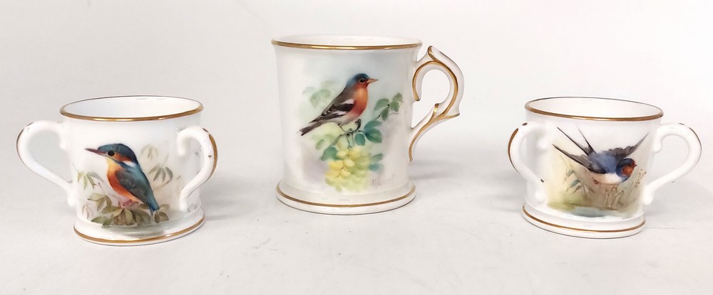 A small group of Royal Worcester Ornithological themed ceramics by W Powell A small Chaffinch