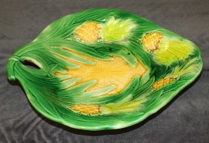 A 19th century George Jones majolica dessert dish with moulded decoration of pineapples, incised