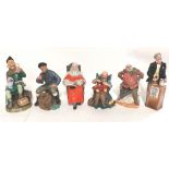 Collection of Royal Doulton figures to include Falstaff , Robin Hood , The Toy Maker, Lobster man.