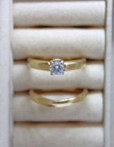 18ct Yellow Gold approx. 0.34ct Diamond Solitaire Ring with an 18ct Yellow Gold Millennium Wedding